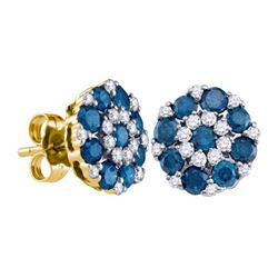 1.50CTW White and Blue Diamond Anniversary 10KT Earrings Yellow Gold