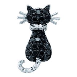 0.33CTW White and Black Diamond Cat 10KT Pendant White Gold