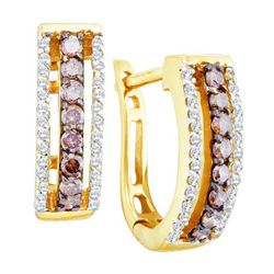 0.50CTW White and Champagne Diamond Anniversary 14KT Earrings Yellow Gold