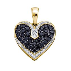 0.50CTW White and Black Diamond Heart 10KT Pendant Yellow Gold