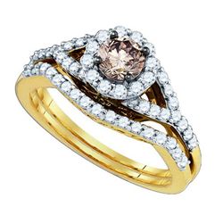 1.0CTW White and Champagne Diamond Anniversary 14KT Ring Yellow Gold