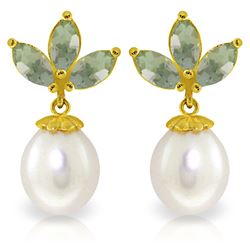 9.5 ctw Green Amethyst & Pearl Earrings Jewelry 14KT Yellow Gold