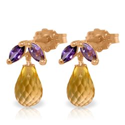 3.4 ctw Citrine & Amethyst Earrings Jewelry 14KT Rose Gold