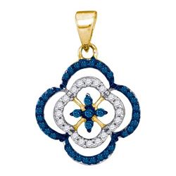 0.25CTW White and Blue Diamond Micro-Pave 10KT Pendant Yellow Gold