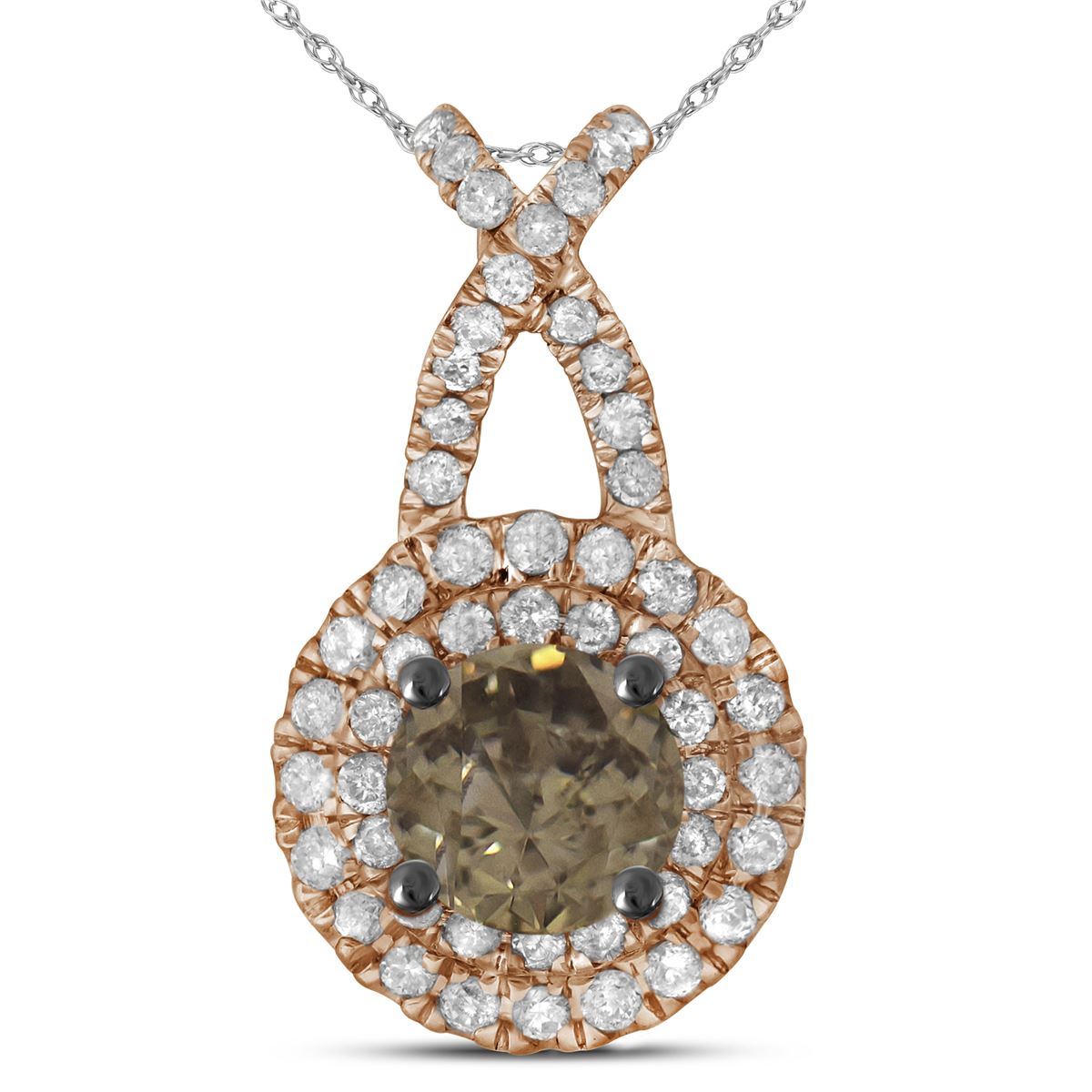 0.50CTW White and Champagne Diamond Anniversary 14KT Pendant Rose Gold