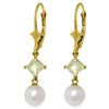 5 ctw White Pearl & Aquamarine Earrings Jewelry 14KT Yellow Gold