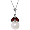 2.2 ctw Pearl & Garnet Necklace Jewelry 14KT White Gold