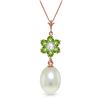 Image 1 : 4.53 ctw Pearl, Peridot & Diamond Necklace Jewelry 14KT Rose Gold