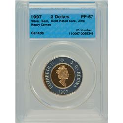 1997 2$ PF-67 Silver Bear, Gold plated Core - Ultra Heavy Cameo