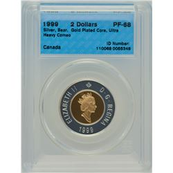 1999 2$ PF-68 Silver Bear, Gold plated Core - Ultra Heavy Cameo