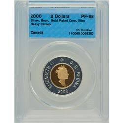 2000 2$ PF-68 Silver Bear, Gold plated Core - Ultra Heavy Cameo