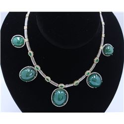 165.43CT Natural Columbian Emerald 14k White And Yellow gold Neckalce