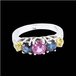 1.91CT NATURAL CEYLON BLUE AND PINK SAPPHIRE 14K WHITE GOLD RING