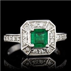 0.89CT NATURAL COLUMBIAN EMERALD 14K WHITE GOLD RING