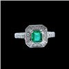 Image 4 : 0.89CT NATURAL COLUMBIAN EMERALD 14K WHITE GOLD RING