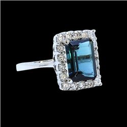 3.78CT NATURAL INDICOLITE TOURMALINE 14K WHITE GOLD RING