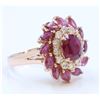 Image 2 : 14K ROSE GOLD RING 7.6GRAM DIAMOND 0.58CT RUBY MQ SMALL 2.25CT RUBY CENTER OVAL 1.97CT