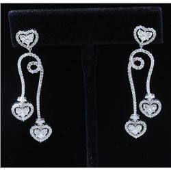 18K White Gold And Diamond Dangling Earring Round Shape Diamond-2.56ct Princess Shape Diamond- 0.54c