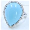 Image 1 : 18K WHITE GOLD RING 6.36GRAM /DIAMOND 0.21CT/TURQUOISE  PEAR SHAPE 15X20MM 13.00CT/#R8000