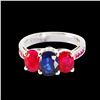 Image 1 : 1.51CT NATURAL PINK,BLUE SAPPHIRE AND RUBY 14K WHITE GOLD RING