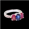 Image 2 : 1.51CT NATURAL PINK,BLUE SAPPHIRE AND RUBY 14K WHITE GOLD RING