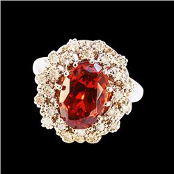 4.88CT NATURAL MALAYA GARNET 14K WHITE GOLD RING