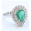 Image 2 : 14K WHITE GOLD RING 5.51GRAM DIAMOND 0.64CT EMERALD 1.60CT PEAR SHAPE