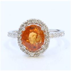 14K WHITE GOLD RING 3.2GRAM DIAMOND 0.50CT SPESSARTITE 3.69CT