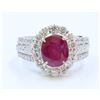 Image 1 : 14K WHITE GOLD RING 7.6GRAM DIAMOND 1.42CT RUBY CENTER OVAL 3.15CT