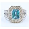 Image 1 : 14K WHITE GOLD RING 8.05GRAM DIAMOND 1.37CT BLUE ZIRCON 3.55CT