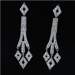 18K White Gold And Diamond Dangling Earring Round Shape Diamond-2.36CT Weight-8.60 Grams