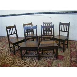 A SET OF SIX OAK CHILD'S CHAIRS, George III, bar splats solid seats, tapered block legs (6) 80-10...