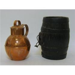 AN OAK COSTREL AND COPPER JUG, (2) 20-30...