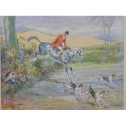 E.C.F, (monogram) a hunting watercolour, dated (19)45 lower left, 25cm x 28cm and Cowles, F, Medi...