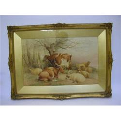 VALTER, FREDRICK.E, (c.1860 - c.1930) 'Cow and Sheep Reposing Packington Park', watercolour, titl...