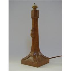 ROBERT 'MOUSEMAN' THOMPSON, an oak table lamp, carved mouse signature, (electrically operated) he...