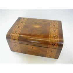 A VICTORIAN WALNUT WORKBOX,  parquetry inlay, fitted interior, width 30cm  30-40...