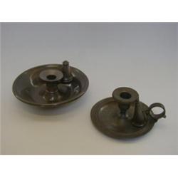 A JAMES DIXON PEWTER CHAMBERSTICK, and another pewter chamberstick (2) 30-50...