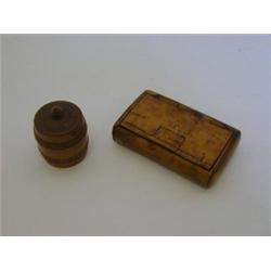 A BURR TREEN RECTANGULAR SNUFF BOX, and a covered container (2) 20-30...