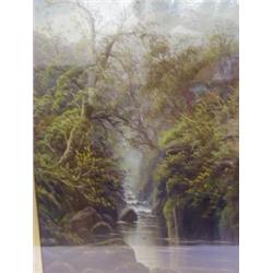 VICTORIAN SCHOOL, study of woodland waterfall, oils on canvas, indistinct signature lower left, (...