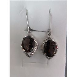 EARRINGS - HUGE 5.5CT TOPAZ & DIAMOND IN STERLING SILVER DANGLE STYLE EARRINGS - INCLUDES CERTIFICAT