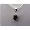Image 1 : NECKLACE -  OVAL FACETTED GARNET & DIAMOND IN STERLING SILVER PENDANT - INCLUDES STERLING SILVER CHA