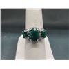 Image 1 : RING - 3 EMERALDS & DIAMOND DINNER RING - 2.95CT OVAL CENTER EMERALD - ALL IN STERLING SILVER SETTIN