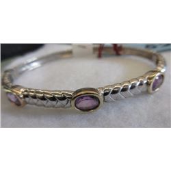 BRACELET - GENUINE "ALWAND VAHAN" BANGLE BRACELT - STERLING SILVER BRAID WITH 14K GOLD ACCENT AND GE