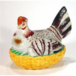 Victorian hand painted chicken dish and cov…