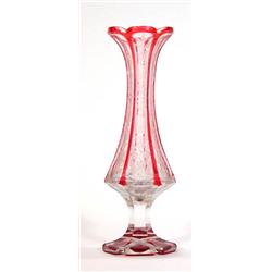 Cranberry and clear cut glass vase heavily …