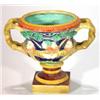 Image 1 : Square based Majolica two handled urn, reli…