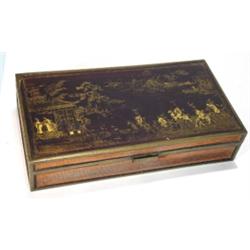 Rectangular brass framed Japanese lacquered…