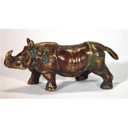 Cast bronze standing rhinoceros, 13cm in le…