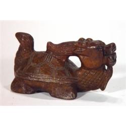 Carved soapstone ram with turtle back, 10cm…